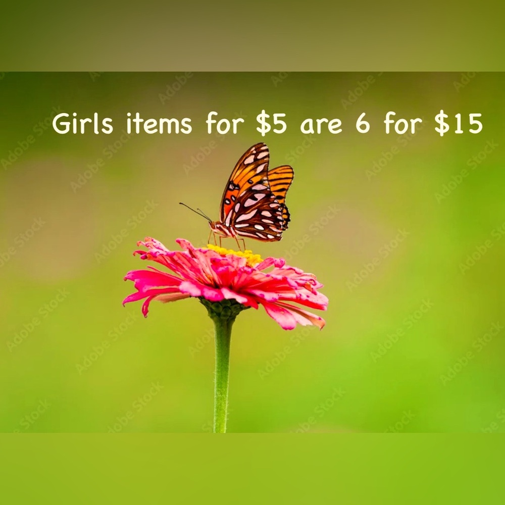 Girls items listed for $5 are 6 for $15